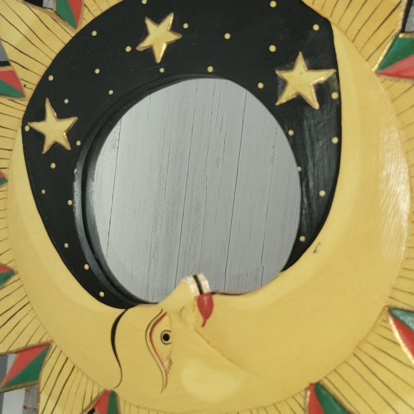 Vintage | Artist Signed Celestial Hand Painted Sun Moon & Stars Mirror - Picture 11 of 14
